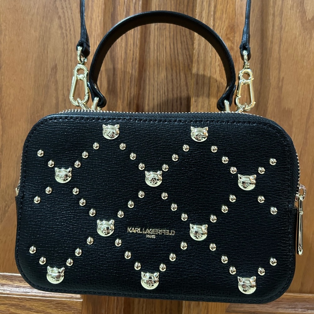 Karl Lagerfeld Black Simone Mini Bag with Gold Cat studs